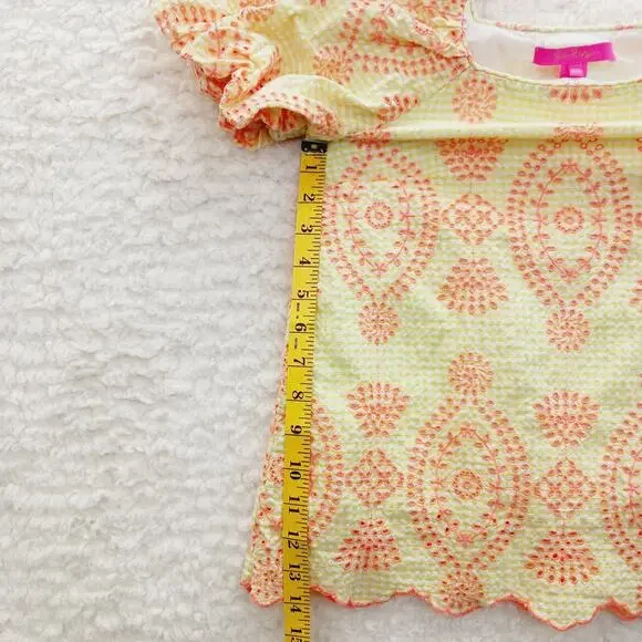 Blouse Lilly Pulitzer Seersucker Orange Yellow Puff Sleeve Coquette Fairy Sz XXS - Picture 11 of 16